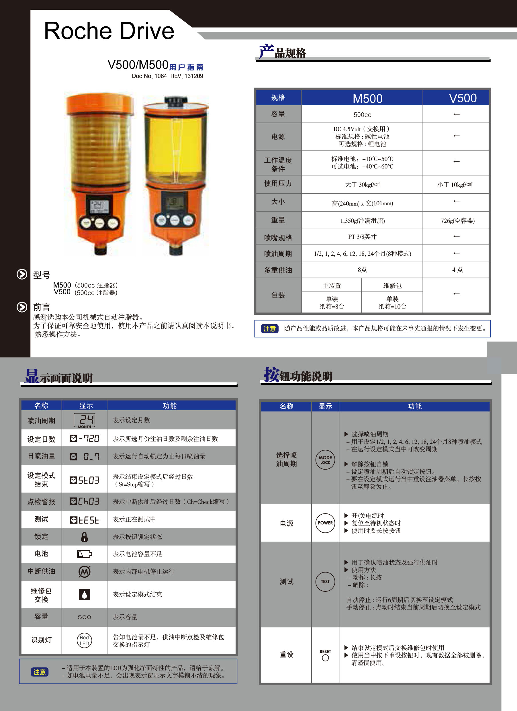 ROCHE定时定量微量注油器M500CC